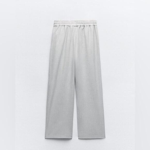 Zara Light Grey Elastic Waistband Trousers Size Large - Picture 7 of 12